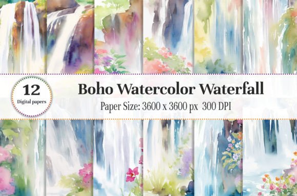 Download Boho Watercolor Waterfall Summer - Premium Bundle