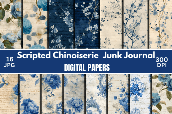 Download Scripted Chinoiserie Junk Journal Kit - Junk journal Collection