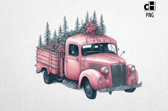 Download Pink Christmas Truck Vintage Clipart PNG - Vintage clipart Collection