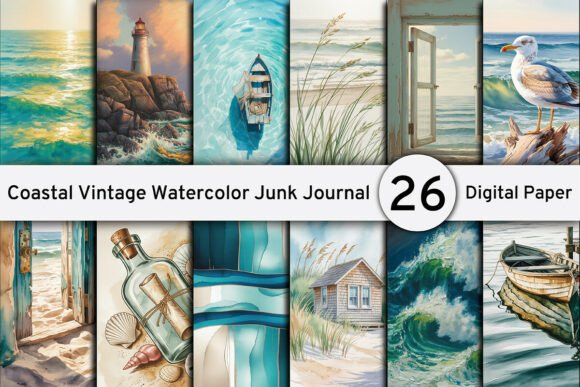 Download Coastal Vintage Watercolor Junk Journal - Junk journal Collection