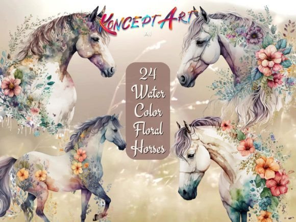 Download 24 Boho Watercolor Floral Horse Clipart - Premium Resources