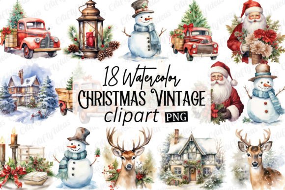 Download Watercolor Christmas Vintage Clipart - Vintage clipart Collection