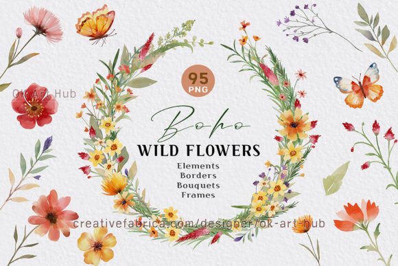 Download Boho Watercolor Wildflowers - Premium Bundle