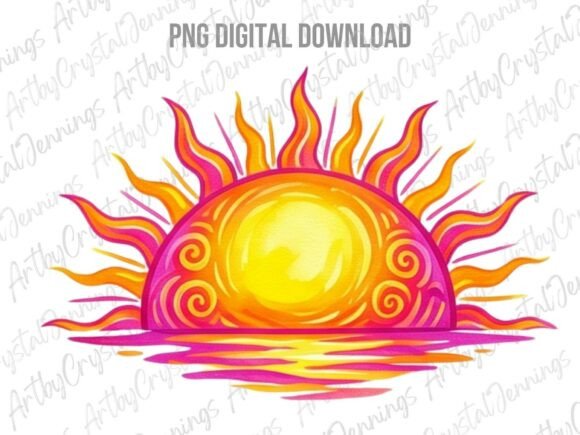 Download Retro Boho Watercolor Summer Sun PNG - Premium Resources