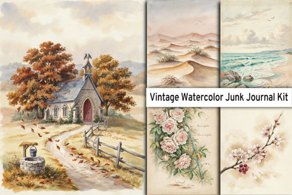 Download Vintage Watercolor Junk Journal Kit - Junk journal Collection