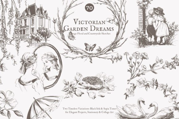 Download Vintage Clipart - Victorian Sketch Set - Vintage clipart Collection