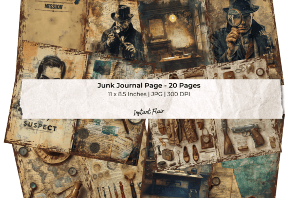 Download Detective Junk Journal Pages Set - Junk journal Collection