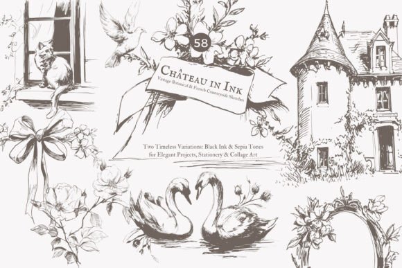 Download Vintage Clipart French Chateau Set - Vintage clipart Collection