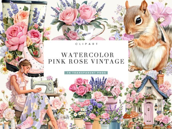 Download Watercolor Pink Rose Vintage Clipart - Vintage clipart Collection