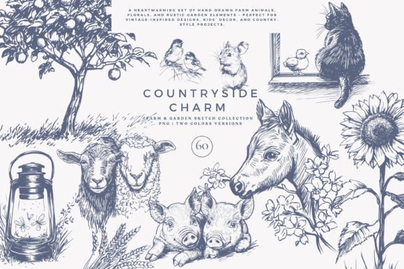 Download Vintage Clipart Farm Animals Set - Vintage clipart Collection